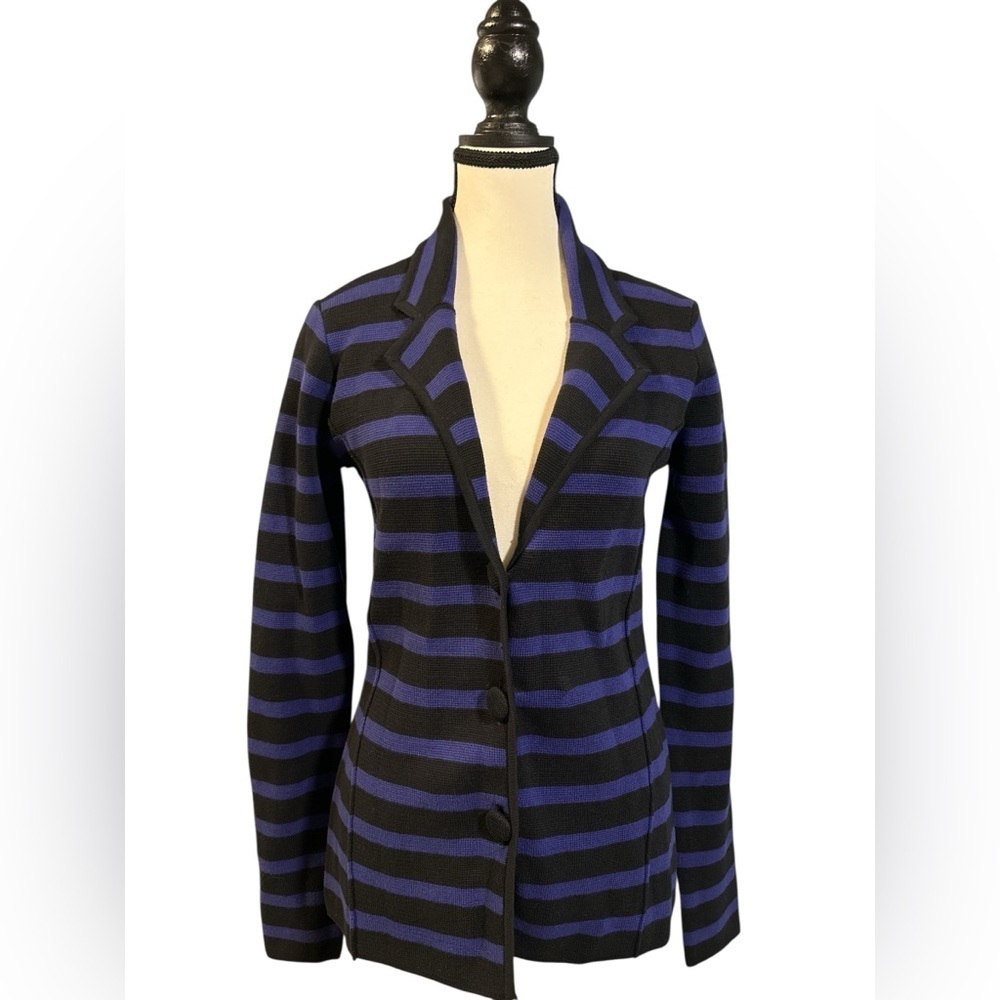 Audrey & Grace Black and Blue Striped Blazer